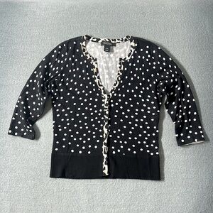 White House Black Market Womens High Neck Cardigan Size XS Black White Polka Dot